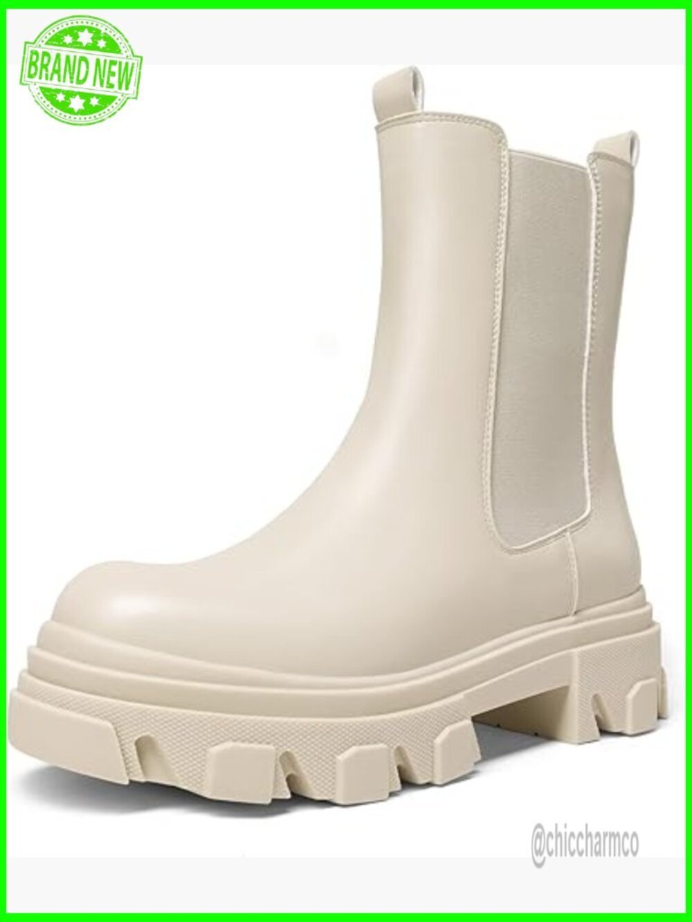 Women's Platform Chelsea Boots Lug Sole Combat Mid Calf Slip On Chunky Ankle